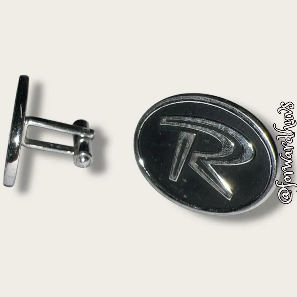Vintage Oval Silver Tone Hickok “R” Cufflinks